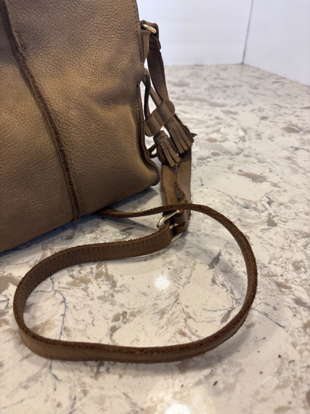 Miss Albright Anthropologie Taupe Leather Crossbody Handbag - Picture 5 of 6